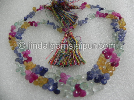 Multi Precious Stones Faceted Heart Beads